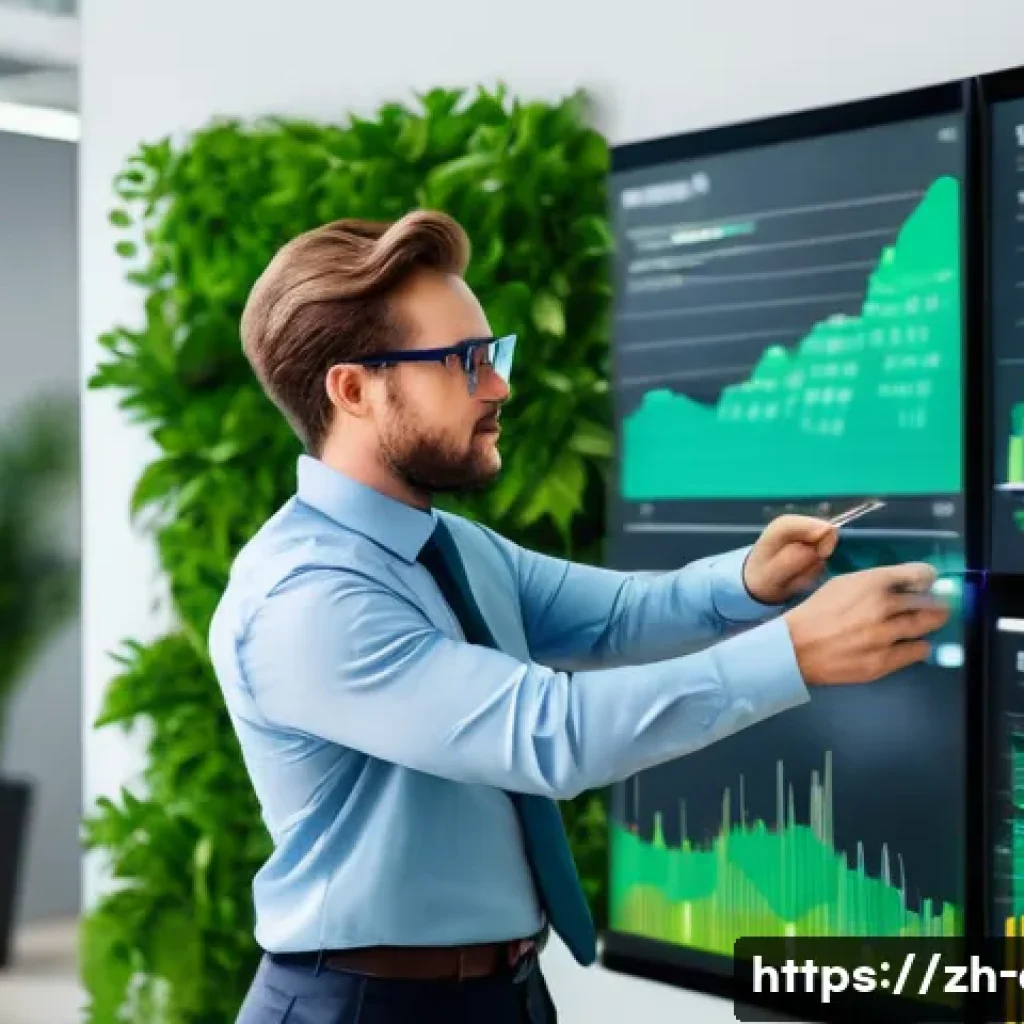 사회적 책임 경영 자격증으로 가능한 직무 소개 - A professional environmental protection officer in a modern corporate office, reviewing data on larg...