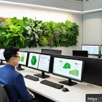 사회적 책임 경영 이론과 실제 - A modern corporate office environment showcasing a diverse group of professional employees wearing b...