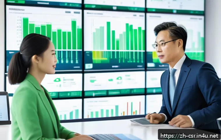 사회적 책임 경영 분야 추천 리더십 도서 - A modern corporate leader in a sleek office environment, thoughtfully reviewing sustainable business...