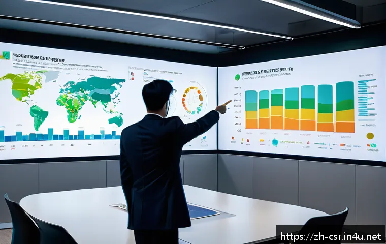 사회적 책임 경영 이직 준비 팁 - A modern corporate office environment showing a diverse team of professionals collaborating on a Cor...